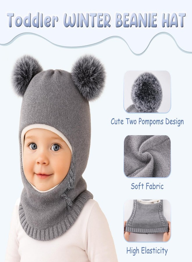 HONGTEYA Toddler Winter Hat Scarf Glove Set, Unisex Baby Kids Velvet Lined Knitted Hat with Neck Warmer for Cold Weather, Grey, 6-24 Months - Image 4
