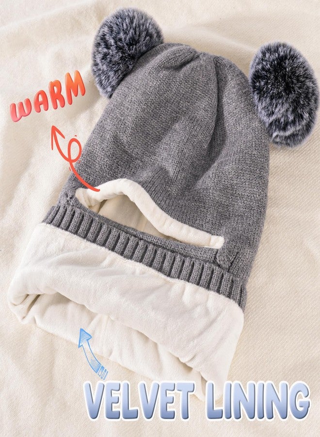 HONGTEYA Toddler Winter Hat Scarf Glove Set, Unisex Baby Kids Velvet Lined Knitted Hat with Neck Warmer for Cold Weather, Grey, 6-24 Months - Image 3