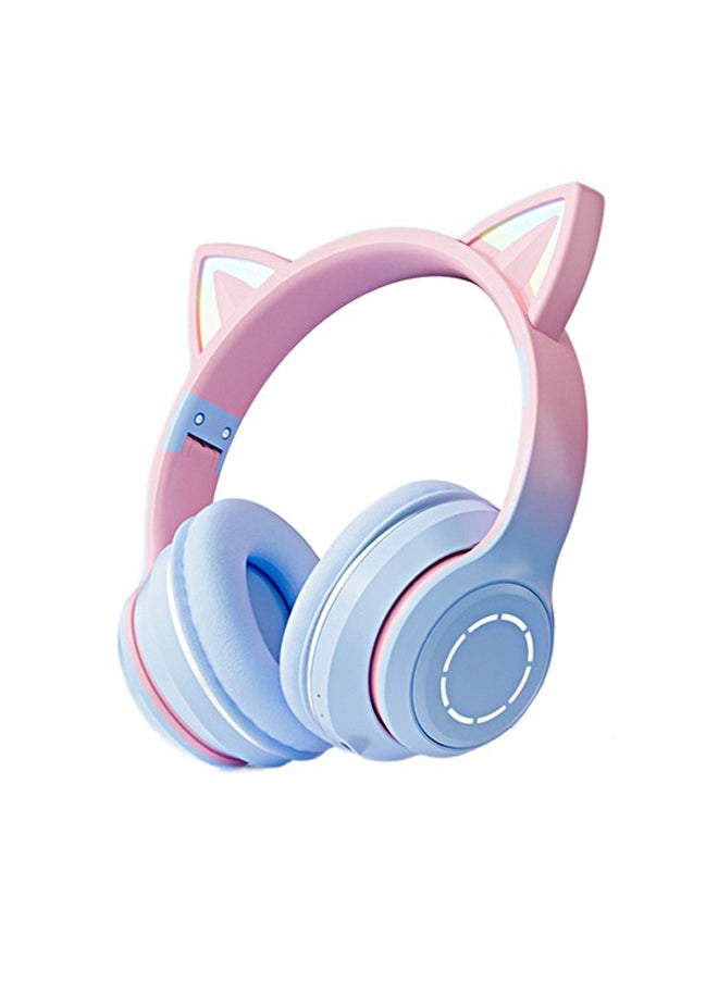 FlashHawk RGB Over-Ear Bluetooth Wireless Headphone,LED Cat-Ear Stereo Sound Headset,TF card/Wired/Wireless Mode Pink Blue  - Image 1