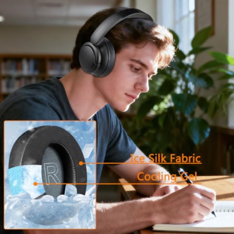 Cooling Gel Earpads Replacement for Anker Soundcore Life Q30/Q35 Headphones, Ear Pads Cushions with Ice Silk Fabric, High-Density Noise Isolation Foam - Black - Image 5