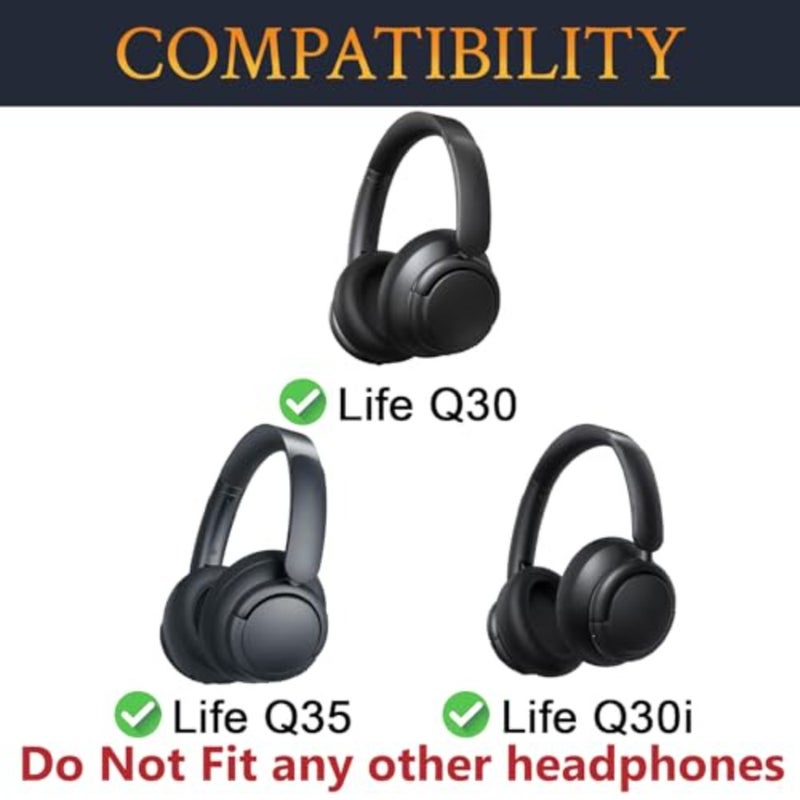 Cooling Gel Earpads Replacement for Anker Soundcore Life Q30/Q35 Headphones, Ear Pads Cushions with Ice Silk Fabric, High-Density Noise Isolation Foam - Black - Image 2