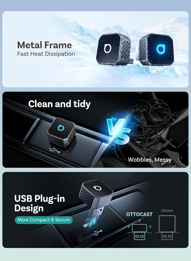 Ottocast Ultra Mini Wireless CarPlay & Android Auto Adapter 2026 Dongle Wireless 2 in 1 AI Smart Car Play Intelligent Systems With CarPlay USB Dongle Plug & Play, Fast Auto-Reconnect Bluetooth Wifi Auto Connect - Image 3