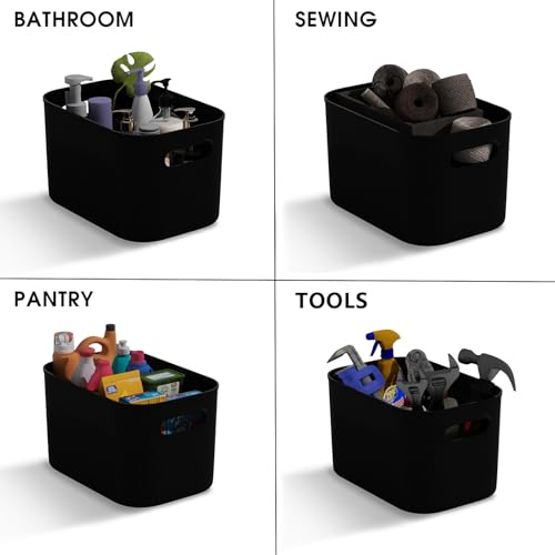 ORGIDOL 10 Pack Black Plastic Storage Bins, Storage Container for Organizing, Storage Boxes with Handle for Shelves, Cute Organizer Bins for Craft, Snacks, Pantry, Cabinet, 9.69x6.7x5.7 inch - Image 5