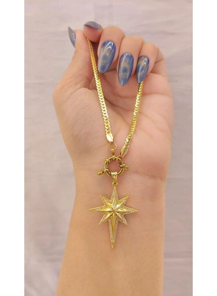 سلسله استانليس ستيل ذهبي مع دلاية شكل النجم الساطع - Image 5