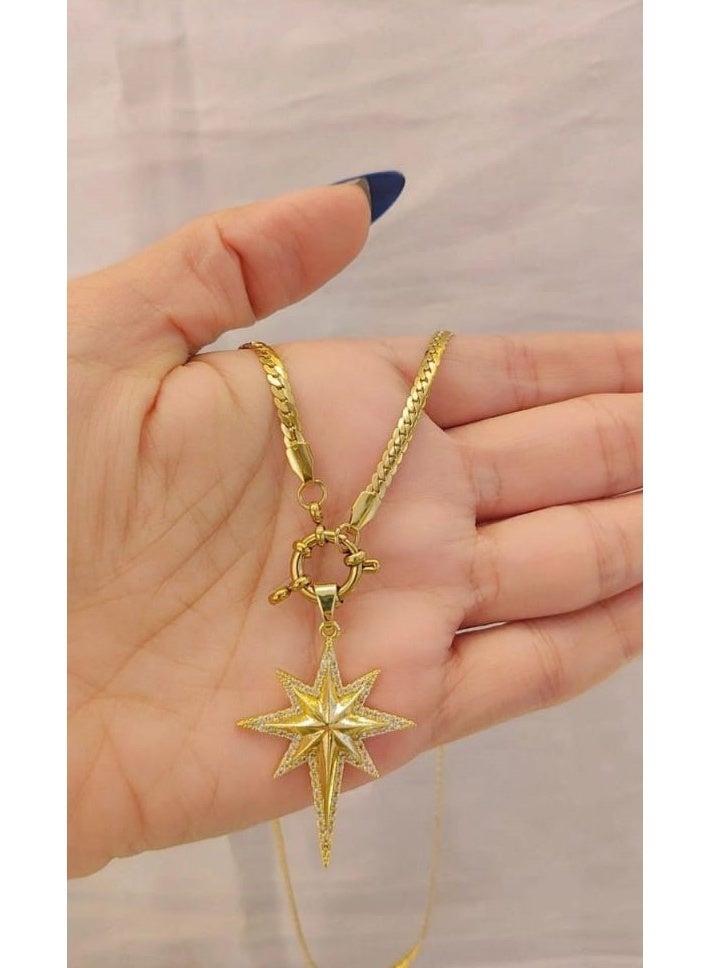 سلسله استانليس ستيل ذهبي مع دلاية شكل النجم الساطع - Image 4