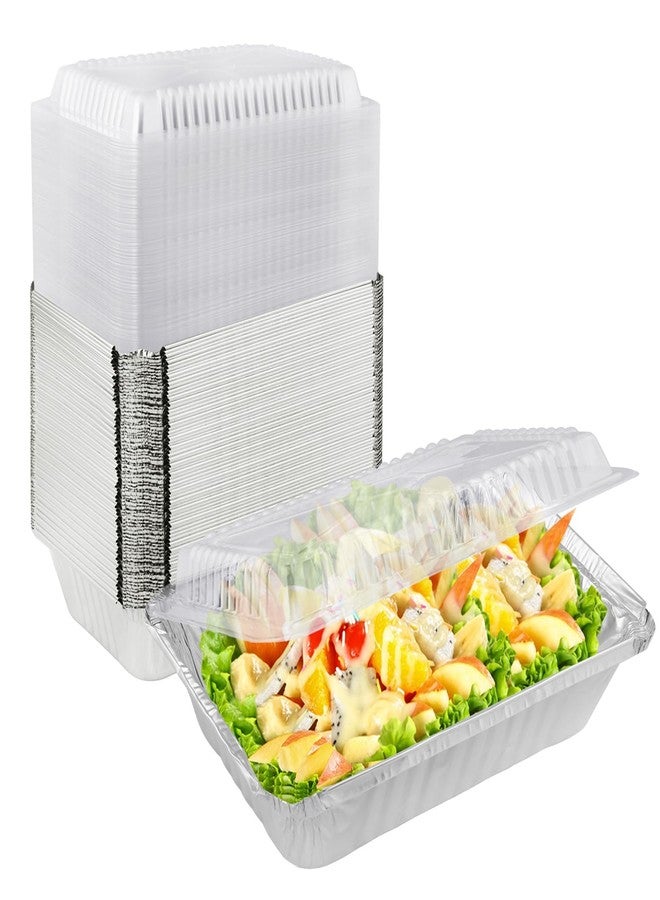 GENHAKON 125 Pack 8.5 x 6 Inch Aluminum Foil Pans, Disposable Aluminum Pans With clear Lids for Baking, Food Prepping, Heating, Storing,Prepping Food, Depth 2 Inch - Image 1