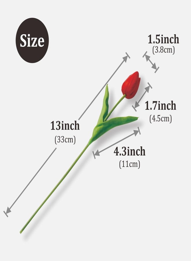 IPLNTS 20 Pcs Tulips Artificial Flowers, Life Like Latex PU Real Touch, Fake Tulips for Kitchen Vase Home Office Garden Wedding Party Coffee Table Decoration (Red, 13 inches) - Image 2