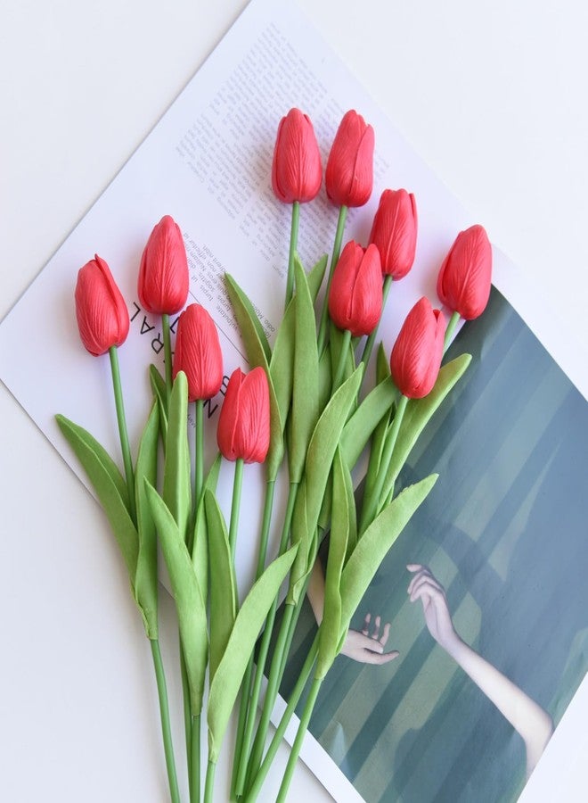 IPLNTS 20 Pcs Tulips Artificial Flowers, Life Like Latex PU Real Touch, Fake Tulips for Kitchen Vase Home Office Garden Wedding Party Coffee Table Decoration (Red, 13 inches) - Image 5