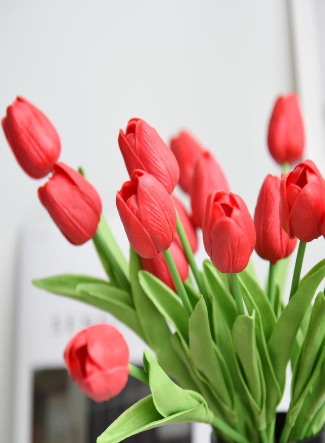 IPLNTS 20 Pcs Tulips Artificial Flowers, Life Like Latex PU Real Touch, Fake Tulips for Kitchen Vase Home Office Garden Wedding Party Coffee Table Decoration (Red, 13 inches) - Image 4