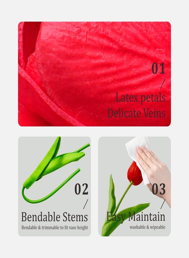 IPLNTS 20 Pcs Tulips Artificial Flowers, Life Like Latex PU Real Touch, Fake Tulips for Kitchen Vase Home Office Garden Wedding Party Coffee Table Decoration (Red, 13 inches) - Image 3