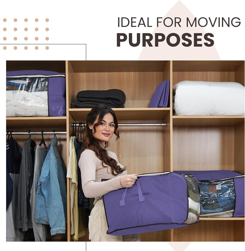 شنط تخزين ملابس كبيرة سعة 90 لتر مجموعة 3 قطع منظمات خزانة قابلة للطي بمقبض معزز مصنوعة قماش متين غير منسوج للملابس والبطانيات واللحاف والالعاب - Image 4