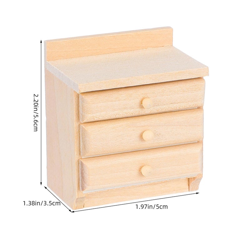 Unfinished Wooden Miniature Dollhouse Bedside Table With Three Drawers For Bedroom Decoration - Image 3