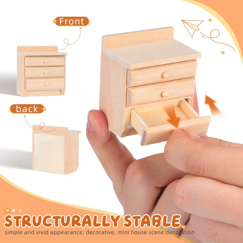 Unfinished Wooden Miniature Dollhouse Bedside Table With Three Drawers For Bedroom Decoration - Image 4