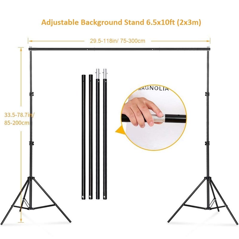 LOMTAP Background Stand Heavy Duty 6.5x10ft/ 2x3m Backdrop Support System Photography Photo Video Studio Kit with Carrying Bag for Adjustable Height and Width Shooting Photo Studio - Image 2
