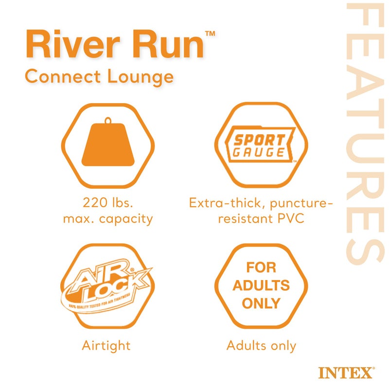 Intex 58854EP River Run Connect Inflatable Floating Lounge: Comfortable Backrest – Built-in Cup Holder – Durable Grab Handles – Easy-to-Use Connectors – 220lb Weight Capacity - Image 3