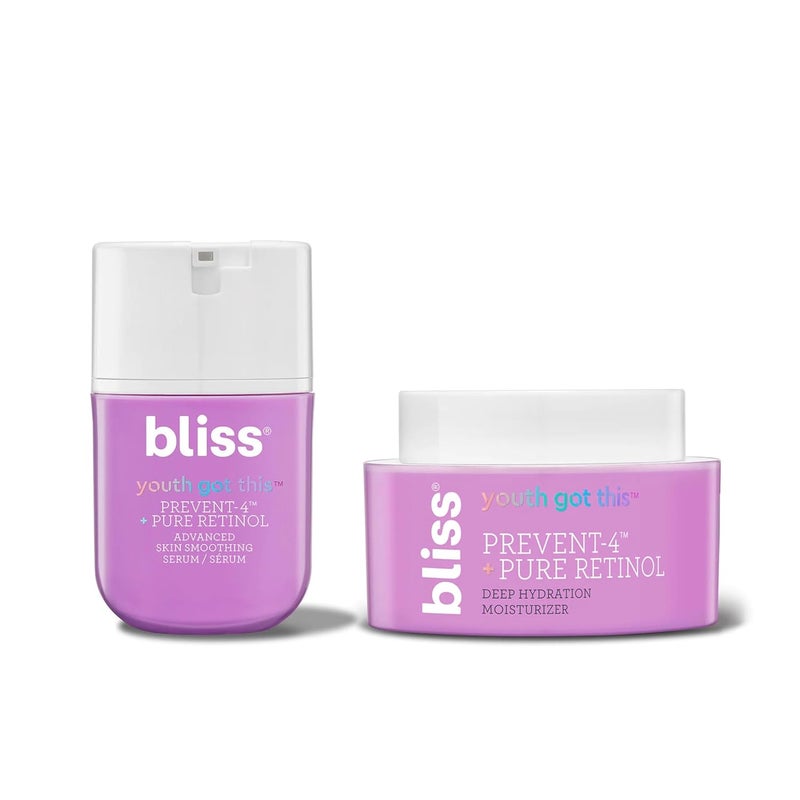 Bliss AntiAging Duo Youth Got This Retinol Serum Pure Retinol Deep Hydration Moisturizer Diminishes Fine Lines Wrinkles Clean FragranceFree Vegan - Image 1