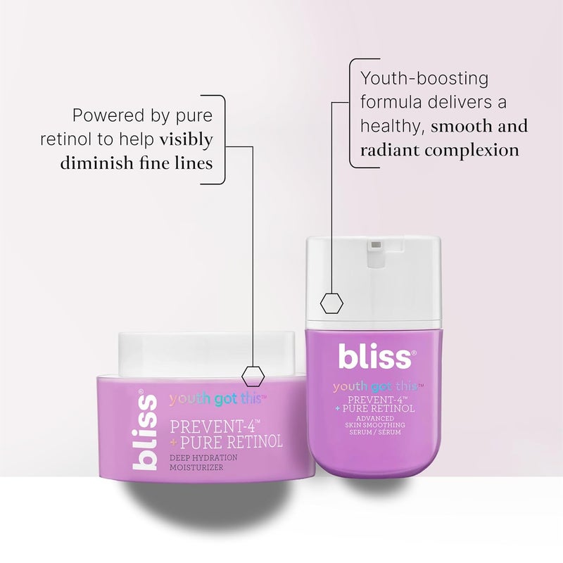 Bliss AntiAging Duo Youth Got This Retinol Serum Pure Retinol Deep Hydration Moisturizer Diminishes Fine Lines Wrinkles Clean FragranceFree Vegan - Image 2