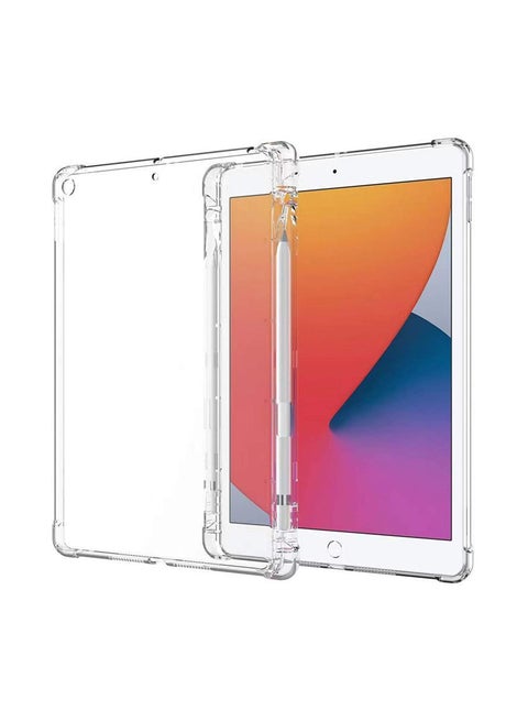 حافظة لجهاز iPad 10.2 الجديد 7th/8th/9th Gen 2021/2020/2019 مع حامل قلم رصاص، غطاء TPU شفاف رفيع