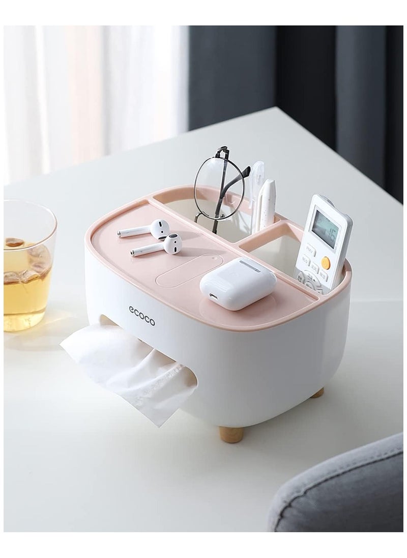 ecoco ECOCO Tissue Box Cover Holder with Storage, Napkin Tissue Box, Multi-Function Tissue Box ABS Material Storage Organizer Caddy for Bathroom, Bedroom and Office, Pink  - Image 1