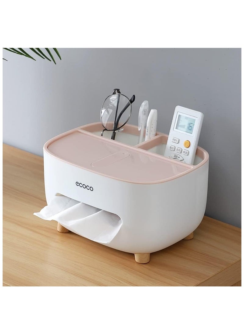 ecoco ECOCO Tissue Box Cover Holder with Storage, Napkin Tissue Box, Multi-Function Tissue Box ABS Material Storage Organizer Caddy for Bathroom, Bedroom and Office, Pink  - Image 2