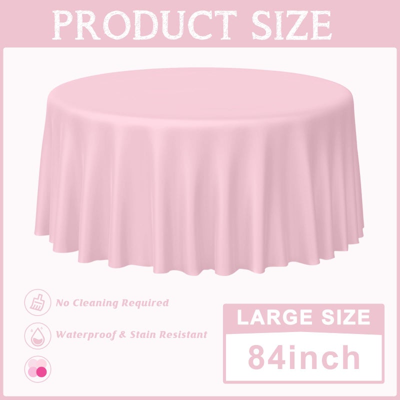 MASHAN 12 Pack Round Plastic Pink Tablecloths Disposable Pastel Pink Table Cloth Round Table Covers for Valentines Day Bridal Engagement Wedding Galentines Party Decorations,84 Inch - Image 2