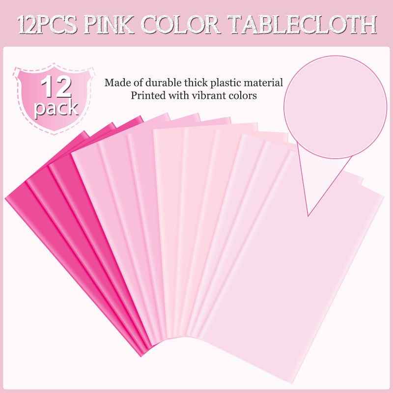 MASHAN 12 Pack Round Plastic Pink Tablecloths Disposable Pastel Pink Table Cloth Round Table Covers for Valentines Day Bridal Engagement Wedding Galentines Party Decorations,84 Inch - Image 3