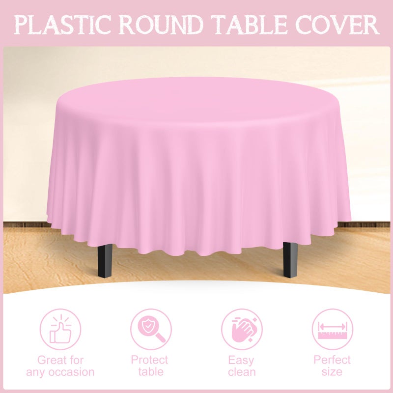 MASHAN 12 Pack Round Plastic Pink Tablecloths Disposable Pastel Pink Table Cloth Round Table Covers for Valentines Day Bridal Engagement Wedding Galentines Party Decorations,84 Inch - Image 4