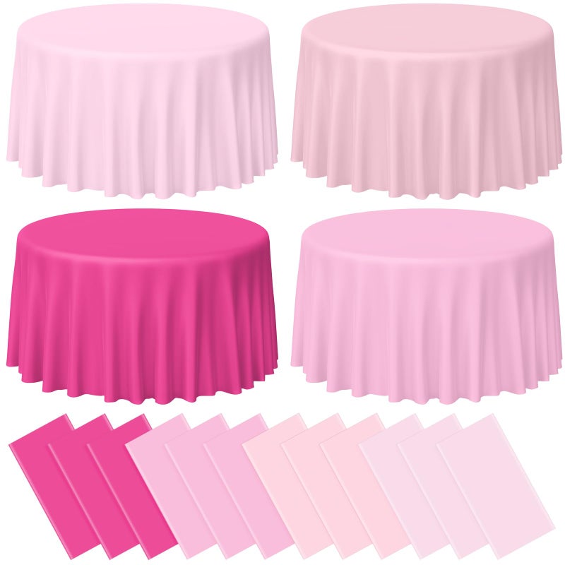 MASHAN 12 Pack Round Plastic Pink Tablecloths Disposable Pastel Pink Table Cloth Round Table Covers for Valentines Day Bridal Engagement Wedding Galentines Party Decorations,84 Inch - Image 1