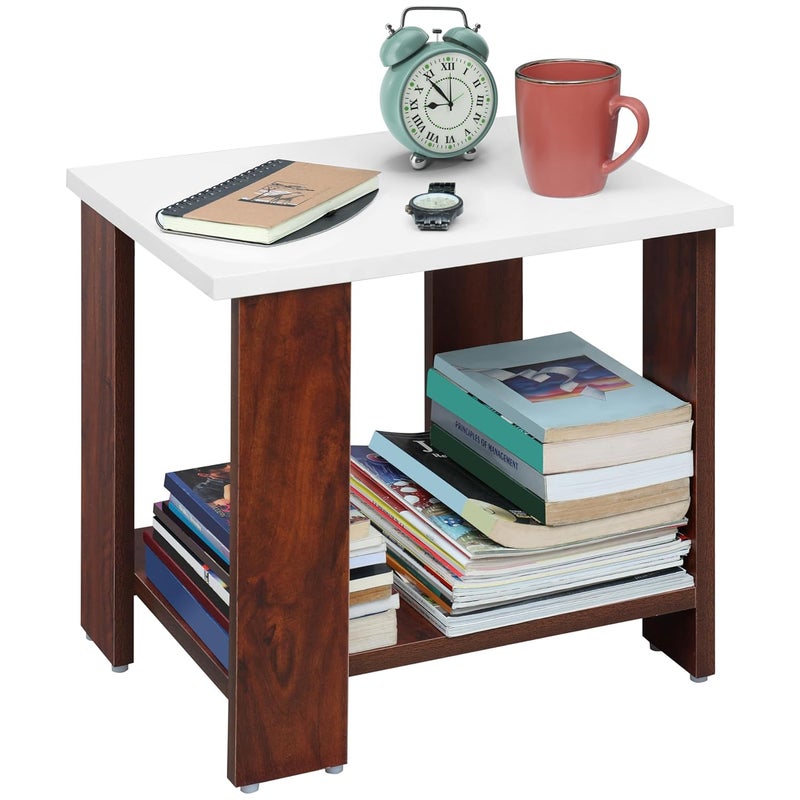 ABOUT SPACE طاولة جانبية خشبية عن الفضاء طاولة ليلية طاولة نهاية منظم موفر للمساحة منظم تخزين أثاث بجانب السرير لغرفة النوم / غرفة المعيشة / الممر L 47 x B 40 x H 42 سم - Image 1