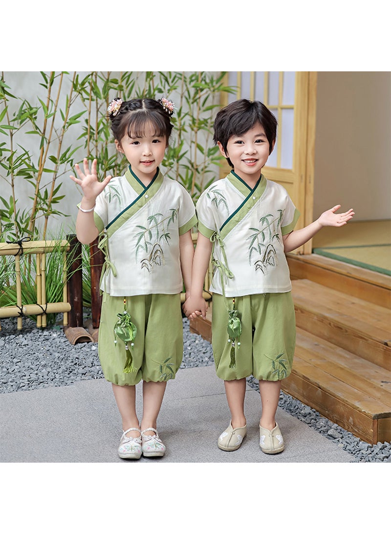 Boys And Girls Hanfu Chinese Style Set white Shirt and Pants Two-piece Suits Spring And Autumn New Children's Tang Dynasty Fashion Clothes - Image 2