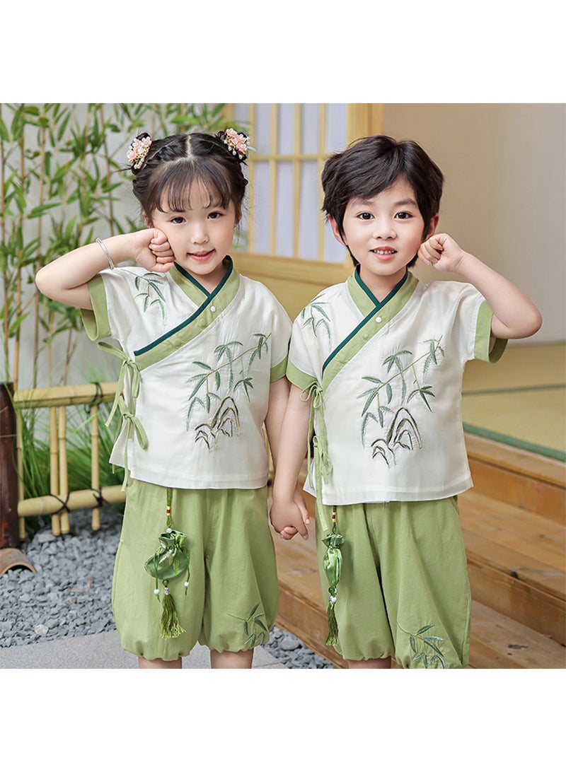 Boys And Girls Hanfu Chinese Style Set white Shirt and Pants Two-piece Suits Spring And Autumn New Children's Tang Dynasty Fashion Clothes - Image 1