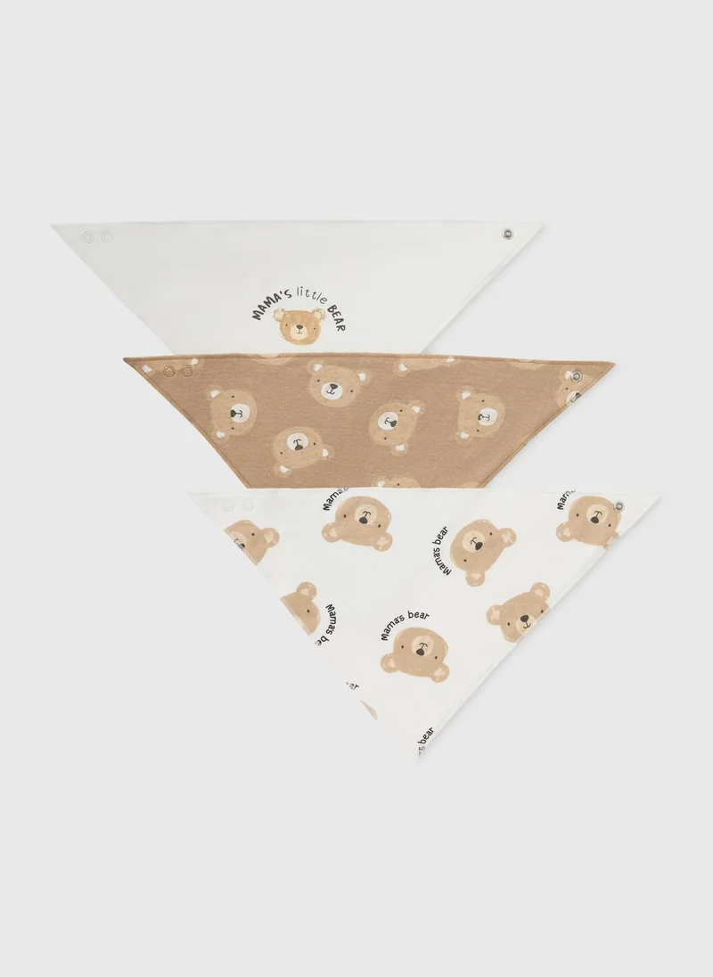 Matalan 3 Pack Baby Beige Bear Bandana Bibs