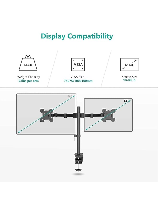 X spring Monitor Mount Stand Dual Monitor Stand Computer Monitor Stand With Maximum Load Of 9 Kg Per Arm 360 Degree Rotation Monitor Arm Desk Mount For 14 33 Inch Screen 75X75Mm 100X101Mm Vesa - Image 5
