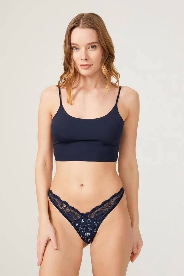 COTTONHILL Lace Laser Cut Patterned Women's Thong Panties 3 Pack-2