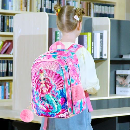 GXTVO 3PCS Mermaid Backpack 16 Kids Sequin Bookbag with Lunch Box for Girls Water Resistant School Bag for Elementary Prechool Toddler - Image 3