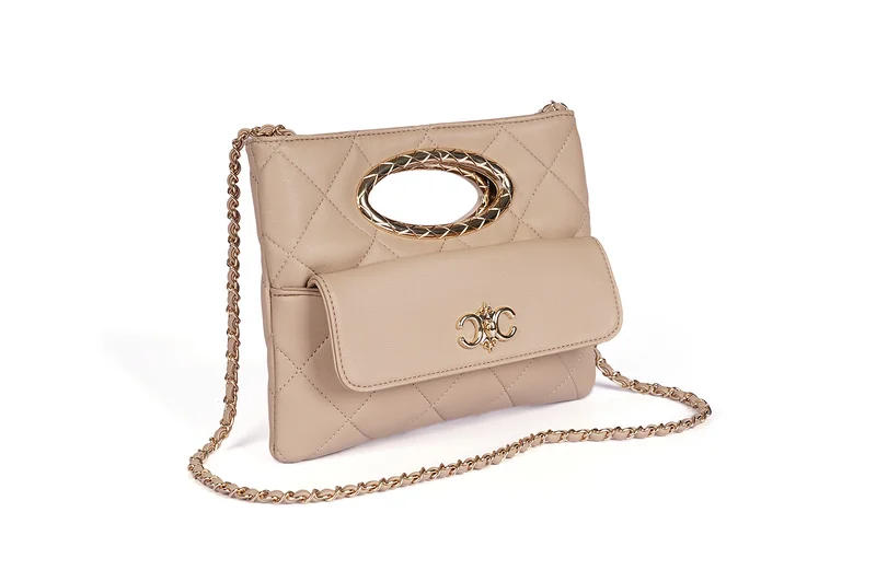 Cuple Oval-shaped cutout faux leather quilted handbag