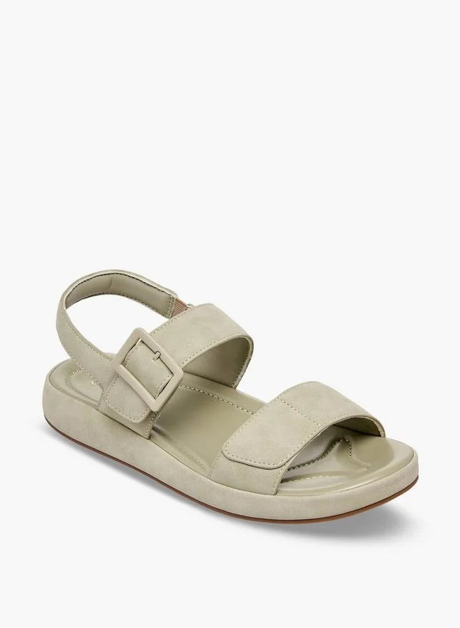 لو كونفورت Women Suede Buckle Detail Hook & Loop Sandals