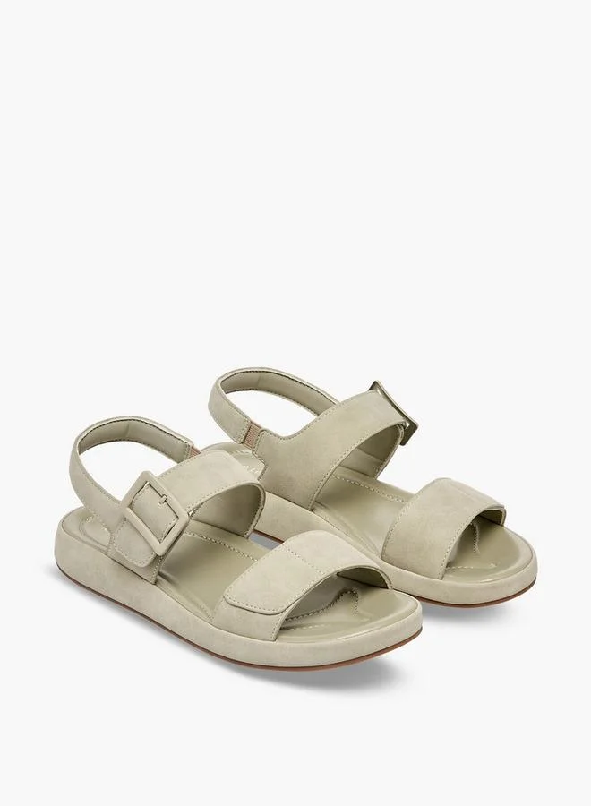لو كونفورت Women Suede Buckle Detail Hook & Loop Sandals