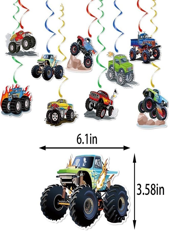 BHNACIER 12pcs Monster Truck Birthday Party Banner Decorations Set Truck Happy Birthday Banner, Monster Trucks Banners Bunting Garlands and Trucks Themed Hanging Swirls for Cars Themed Party Supplies - Image 5