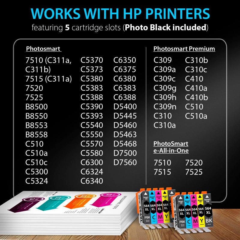 Smart Ink Compatible Ink Cartridge Replacement for HP 564 XL 564XL High Yield 10 Combo Pack (2 Black, 2PBK & 2 C/M/Y) for Photosmart 6525 6520 7520 5520 7510 5510 7525 DeskJet 3520 3522 OfficeJet 4620 - Image 3