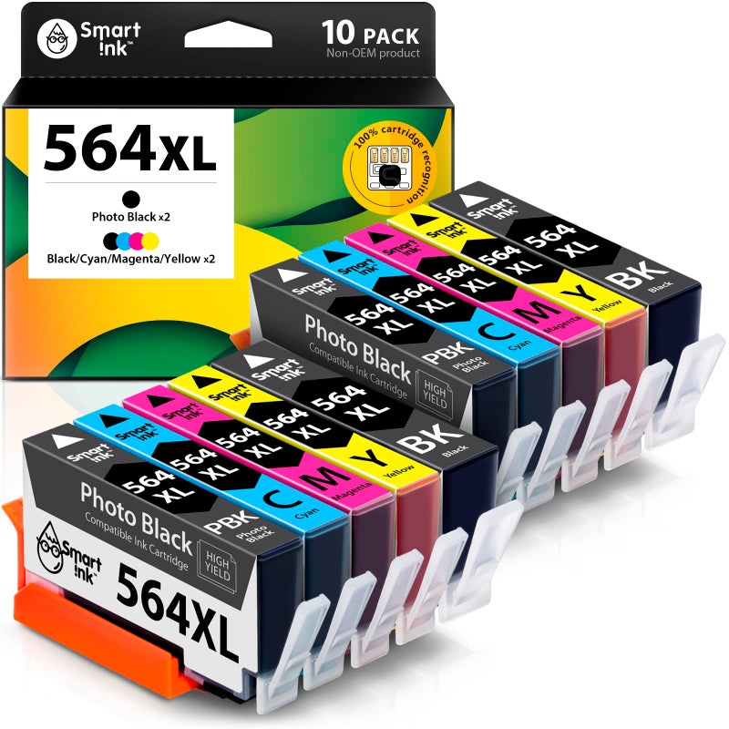 Smart Ink Compatible Ink Cartridge Replacement for HP 564 XL 564XL High Yield 10 Combo Pack (2 Black, 2PBK & 2 C/M/Y) for Photosmart 6525 6520 7520 5520 7510 5510 7525 DeskJet 3520 3522 OfficeJet 4620 - Image 1