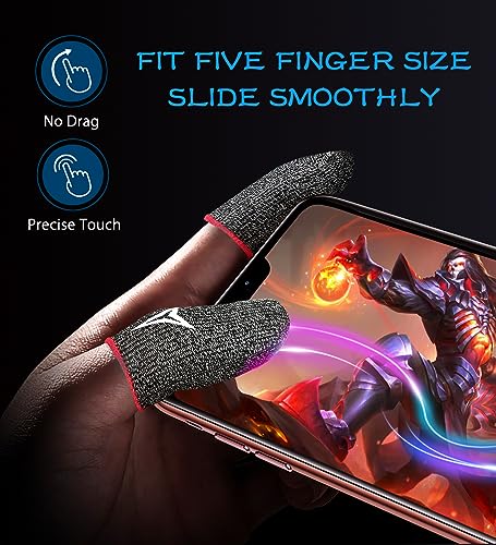 Nuozme 8 Pack Gaming Finger Sleeves for Mobile Gaming, 0.3mm Silver Fiber, Smooth Operation, Anti-Sweat, Extremely Thin, Nuozme Finger Sleeves Fit Mobile Phone Tablet Devices(Black) - Image 3
