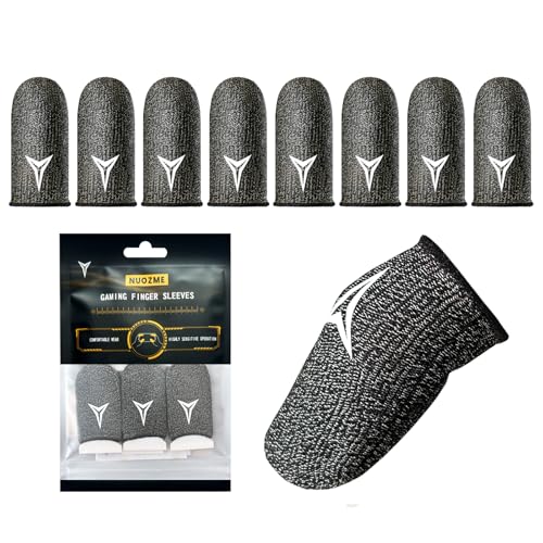 Nuozme 8 Pack Gaming Finger Sleeves for Mobile Gaming, 0.3mm Silver Fiber, Smooth Operation, Anti-Sweat, Extremely Thin, Nuozme Finger Sleeves Fit Mobile Phone Tablet Devices(Black) - Image 1