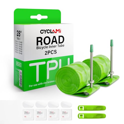 CYCLAMI 2 Pack TPU Inner Tube 700C x 18/23/25/28/30/32C for Road Bike Tire Upgraded Durability Bicycle Tube 80MM Length of Aluminum Presta Valve - Image 1