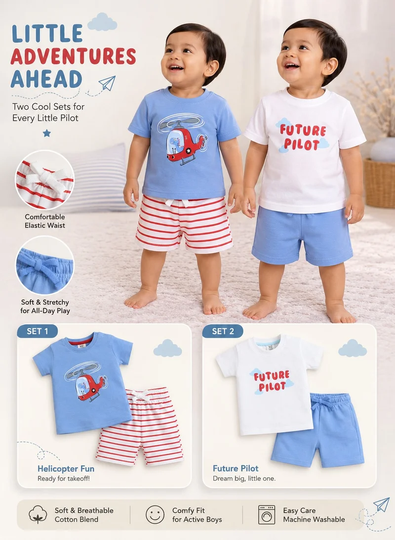 victor and jane Boys Cartoon Print Cotton T-Shirt & Shorts Set – Summer Daywear