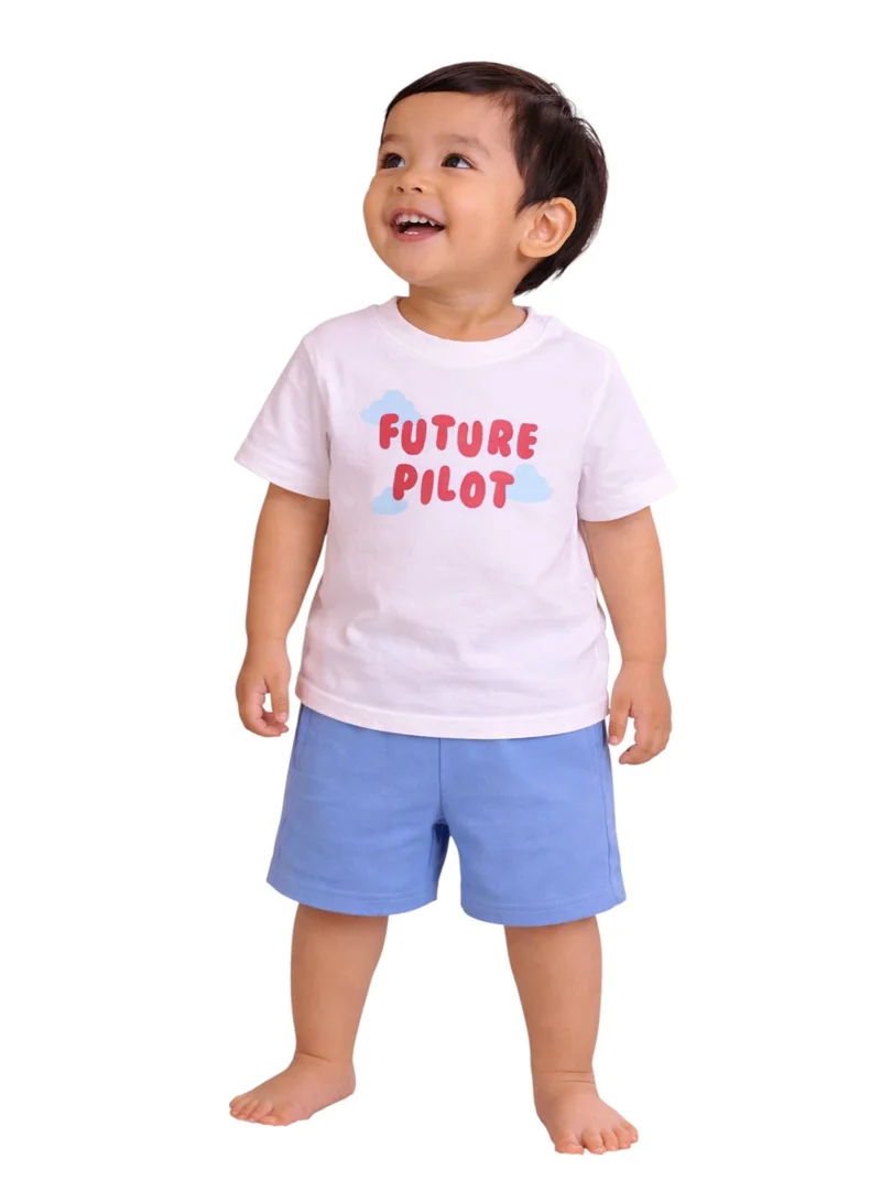 victor and jane Boys Cartoon Print Cotton T-Shirt & Shorts Set – Summer Daywear