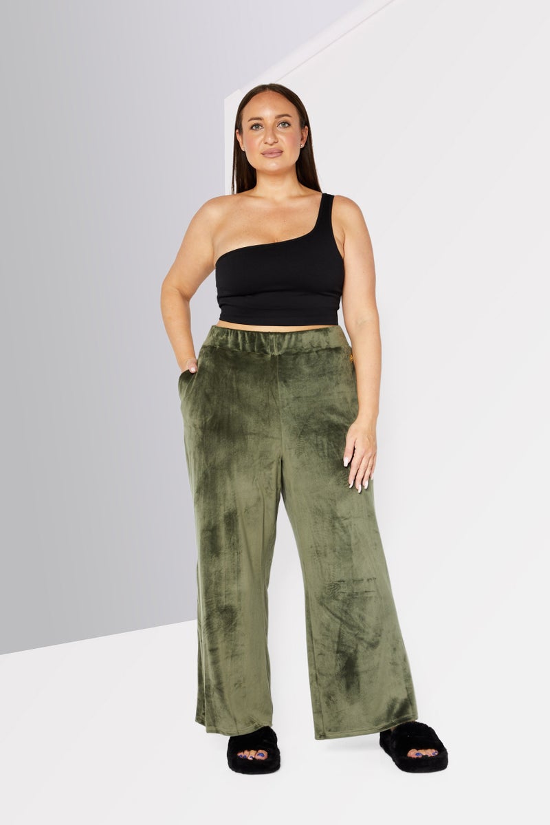 Michael Kors Women Regular Fit Straight Leg Brand Logo Pull-On Pant, Olive - Image 2