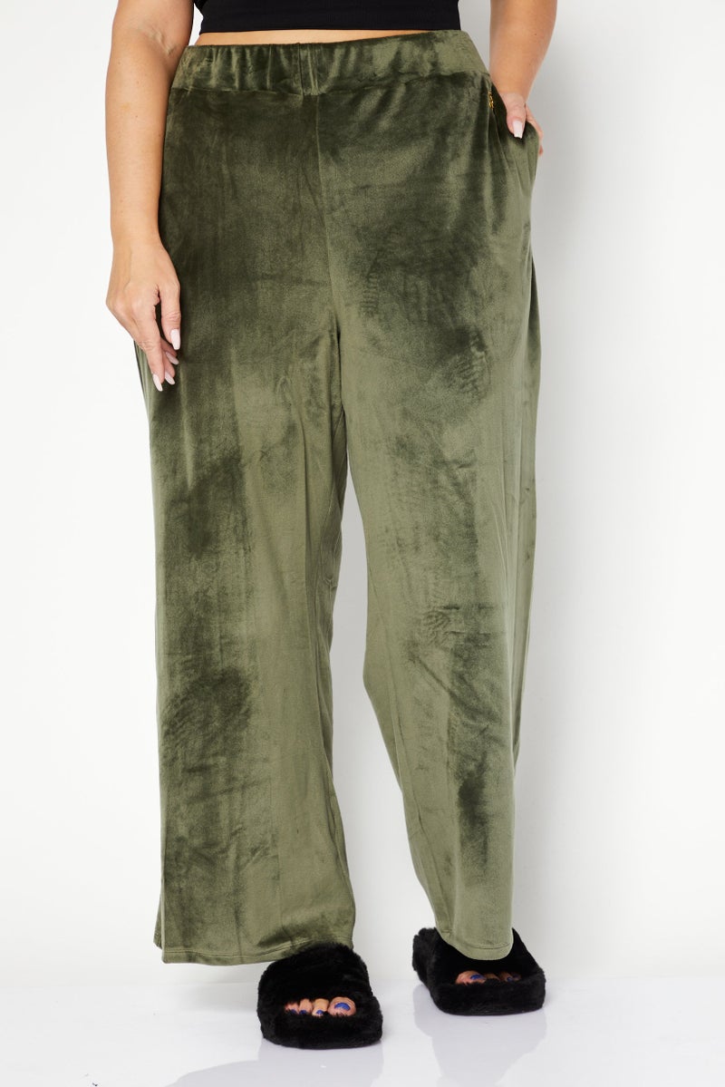 Michael Kors Women Regular Fit Straight Leg Brand Logo Pull-On Pant, Olive - Image 1