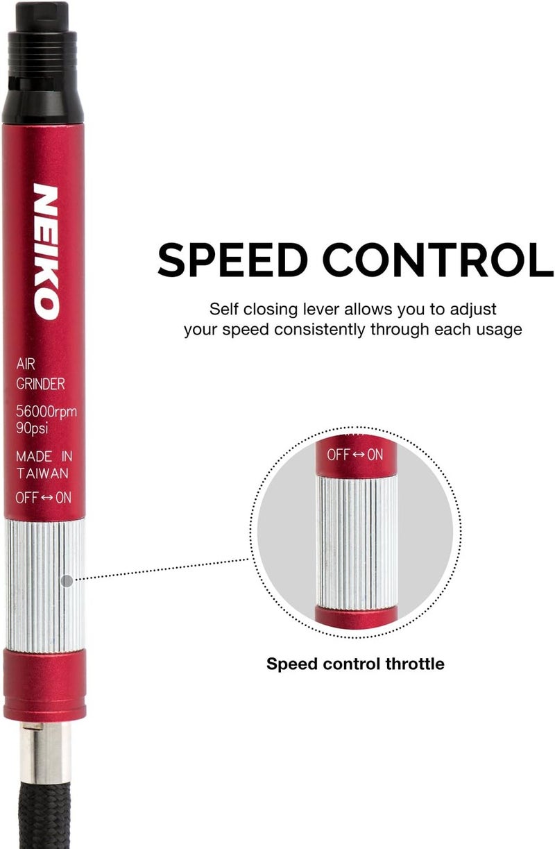 NEIKO Micro Air Die Grinder - Pencil Type, 54,000 RPM for Precision Cleaning and Polishing, Red - Image 3