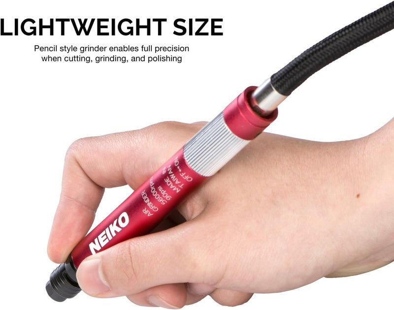 NEIKO Micro Air Die Grinder - Pencil Type, 54,000 RPM for Precision Cleaning and Polishing, Red - Image 4